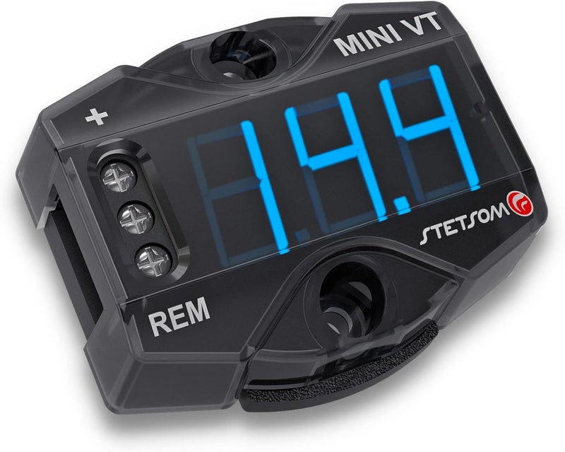 Stetsom MiniVT Digital Display Mini Voltmeter High Accuracy Blue LED 7V~30V Automotive Car Motorcycle Battery Voltage Panel Meter Easy Connection Remote Power for Car Audio Systems - Image 1